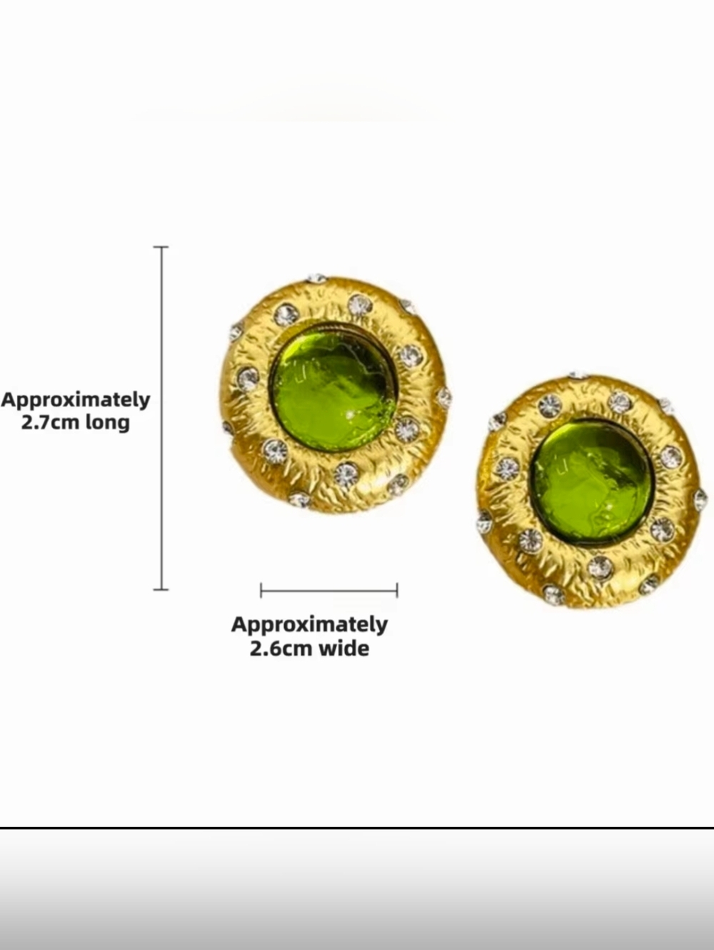 Gold-Tone Earrings with Green Glass Center and Crystal Accents - Picture 2 of 5